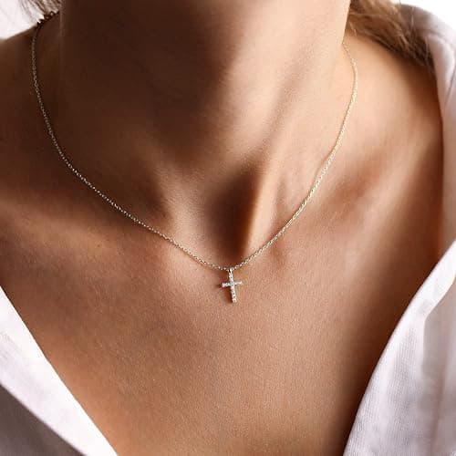 DEARM sliver Plated Cross Necklaces for Women, Dainty Gold Plated Cross Choker Necklace for Women Simple Small Pendant Neckalce Jewelry Gift thumbnail 2