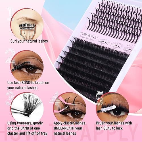 Lash Clusters Kit 100D Long Lash Spikes Lash Extension Kit Thick Eyelash Clusters Volume Individual Lashes Kit Mega Cluster Eyelash Extensions Strip Lashes DIY Spiky Lash Bond and Seal by CORUSCATE thumbnail 7