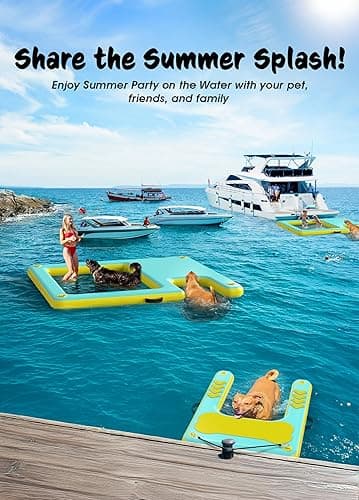 Inflatable Dock Floating Platform, 8FT x 6FT Inflatable Water Hammock w/Ladder, Thickened Dog Pool Ramp, Non-Slip Water Ramp Mat Floating Pool Float Island Raft Lounger for Lakes, Beach, Pools thumbnail 8