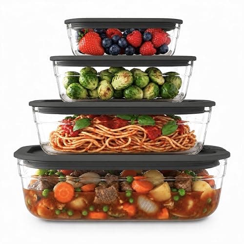 Naked Kitchen 8-Piece Food Storage Containers with Lids – Nesting Borosilicate Glass Meal Prep Containers with Leak-Proof Airtight Seal – BPA Free, Microwave, Oven, Freezer & Dishwasher Safe – Black - Image 1