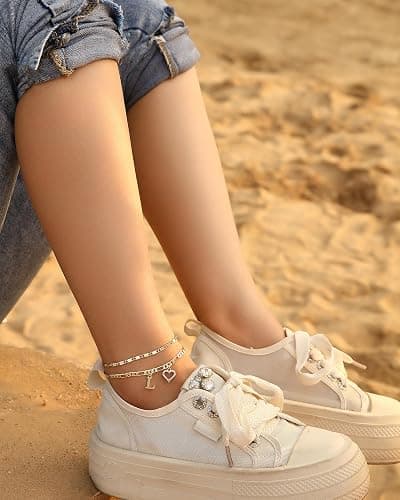 Wremily Initial Ankle Bracelets for Women Waterproof 14K Gold Plated Dainty Layered Figaro Chain Letter Initial CZ Heart Ankle Bracelets Set Summer Beach Jewelry for Women thumbnail 3