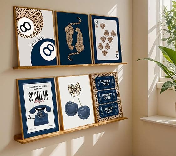 6Pcs Navy Blue Trendy Leopard Canvas Wall Art Fashion Lucky 8 Ball Painting pictures Preppy Y2K Aesthetics Wall Decor Trend Cheetah Prints Artwork for College Dorm Home Decoration 8x10in Unframed thumbnail 2