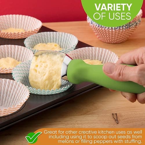 Spring Chef Green Heavy Duty Ice Cream Scoop with Non-Slip Handle - Professional Metal Ice Cream Scooper for Cookie Dough, Frozen Yogurt, Gelato, Sorbet, Melon - Dishwasher Safe Kitchen Tool thumbnail 2