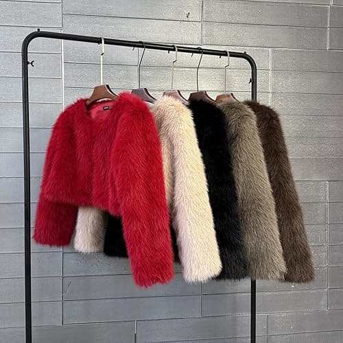 Vickstco Women's Warm Fluffy Faux Fur Cropped Jackets Shaggy Short Coats Fuzzy Overwear thumbnail 7