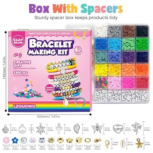 LZOUOWO 5300 Clay Beads Bracelet Making Aesthetic Kit, Polymer Heishi Preppy Letter Beads for Friendship Bracelet, Pearl Disc Beads Charms for Jewelry Making, DIY Creative Gift for Girls 8-12 Teens thumbnail 4