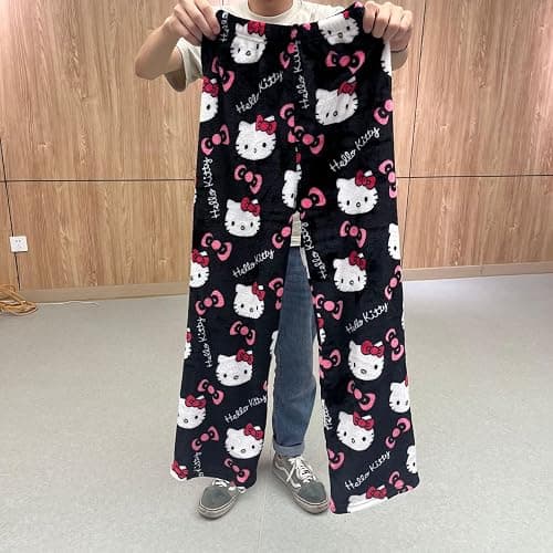 BIUGNVW Anime Pajamas Pants Women Cartoon Family Christmas Pajama Pants Kawaii Flannel Pajama Pants Black and Pink thumbnail 3