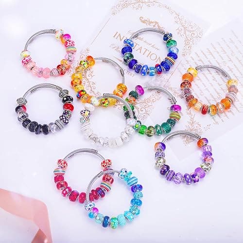 240 Pieces Assorted European Craft Beads Large Hole Lampwork Spacer Beads Colorful European Beads for DIY Necklace Bracelet Jewelry Making (Mix Color Style) thumbnail 4