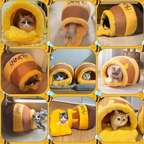 Honey Pot Cat Cave Bed, Soft and Thick Rebound Sponge Pet Nest with Removable & Washable Cushion, Cute Cartoon Design for Small Cats and Breeds thumbnail 7