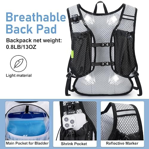 Lightweight Hydration Backpack, Running Backpack with 2L Water Bladder, Hydro Water Daypack for Cycling Hiking Rave for Men Women thumbnail 3