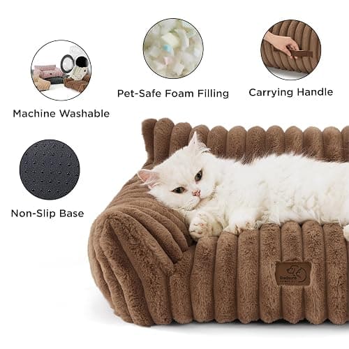 Bedsure Cute Cat Couch for Pets - Fluffy Cat Sofa with Premium Soft Corduroy Fleece, Fuzzy Pet Couch Bed with Removable Washable Cover, Supportive Pet Chair for Indoor Cats, 24inch, Copper Brown thumbnail 5