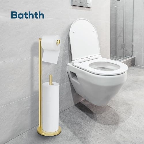 Toilet Paper Holder Stand, Gold Toilet Paper Holder Free Standing | Toilet Paper Holder for 4 Rolls, Bathroom Organizers and Storage with Anti-Slip Base and Rustproof thumbnail 2