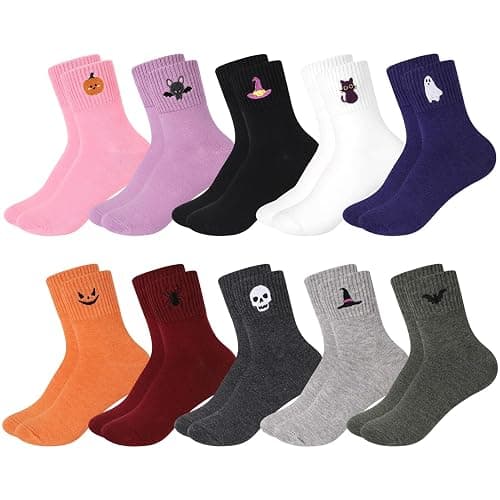 soxitoevy 10 Pairs Women Crew Socks Cute Embroidery Cotton Socks | Soft Cotton Blend, Embroidery Pattern, Elastic Ribbed Cuff, Mid-Calf Length, Ideal Gifts for Women Girls or Friends - Image 1