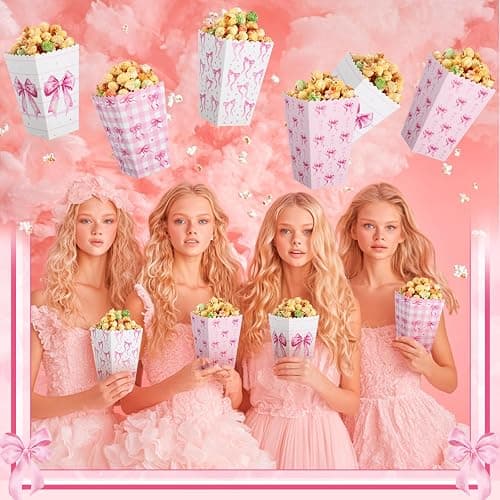 Honeydak 24 Pcs Pink Bow Popcorn Boxes Paper Kraft Popcorn Buckets Pink Container Goodies Candy Boxes for Girls Birthday Galentine Valentine's Day Wedding Bridal Shower Party Decorations thumbnail 3