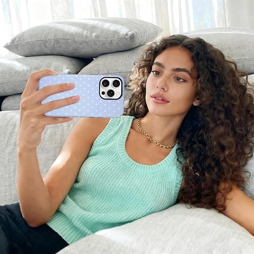 SenRiCase for iPhone 13/14 Case Cute Polka Dot Phone Case Compatible with MagSafe, Dual-Layer Shock Protection (Hard PC + Silicone) - Aesthetic Protective Phone Cover for Women Girls, Blue thumbnail 7