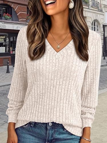 Womens V Neck Long Sleeve Shirt Fall Fashion Tops Tunic Dressy Casual Sweater Clothes Cute Trendy Work Outfits 2025 thumbnail 2