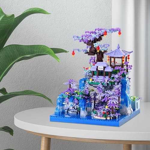 APENGBAOL Cherry Blossom Tree House Micro Mini Building Block Sets, Japanese Architecture Peach Blossom Pond Micro Bricks Building Kit with Light for Adults（2500+Pieces） thumbnail 3