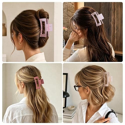 8 Pcs Hair Clips for Women 3.5 Inch Rectangle Claw Clips Fashion Hair Clips for Thick Thin Hair Non-slip Banana Clips-Pink thumbnail 6