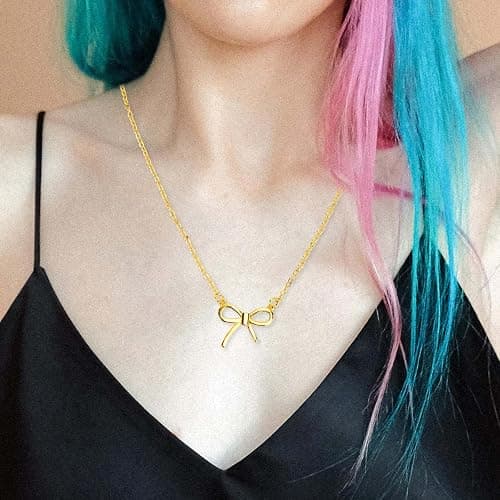 Mikovivi Gold Bow Necklace, Dainty Gold Bow Pendant, Trendy Necklace, Cute Jewelry for Women & Girls thumbnail 5