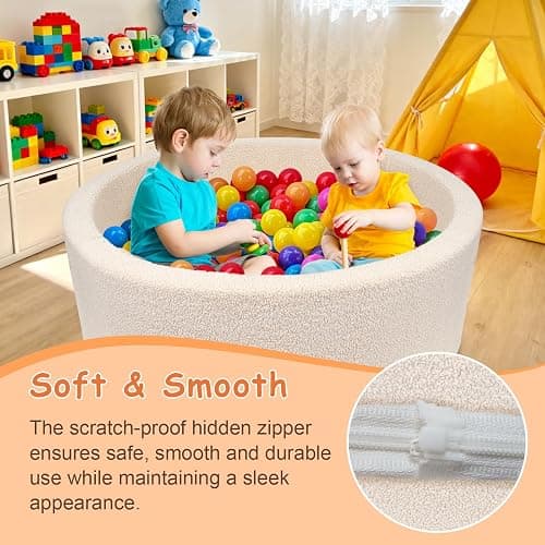 MEOGETY Kids Foam Ball Pits for Toddlers Babies Dogs Cats, Soft Infant Baby Ball Pit Pool for Girls and Boys Gifts, (Balls NOT Included) Imitation Teddy Colours thumbnail 4