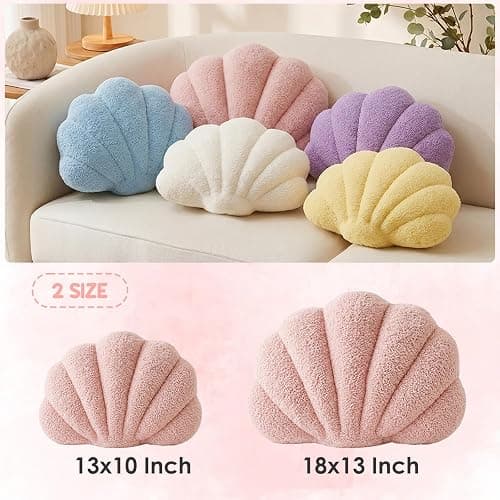 Vdoioe Shell Pillow,Light Blue Seashell Throw Pillows 13x10 Inch | Decorative Pillows,Lamb Wool,PP Cotton Fill,Coastal Beach Sea Shell Theme,for Sofa Couch Bed,Room Decor Accent thumbnail 3