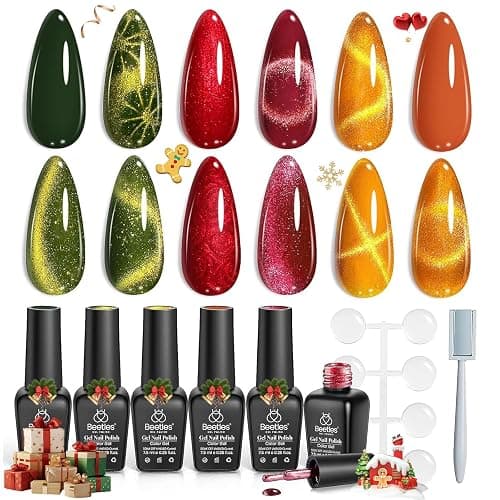 Beetles Fall Gel Nail Polish Set, 6 Colors Red Burgundy Cat Eye Gel | Olive Green and Pearl Nail Polish, Magnet Soak Off LED Nail Art Kit DIY Salon at Home Gifts for Women thumbnail 8