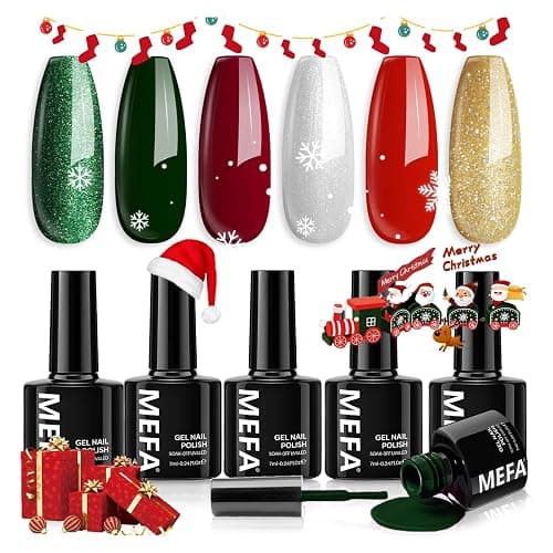 MEFA Christmas Gel Nail Polish Set, 6 Colors Burgundy Red Dark Green Glitter Gel Polish Silver Gold Sparkle Nail Polish Manicure Soak Off Salon Gifts for Women Girl - Image 1