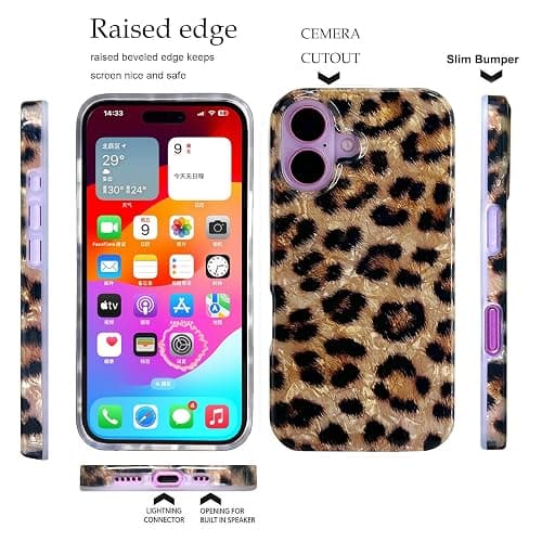 J.west Compatible with iPhone 16 Case 6.1", Classic Soft Sparkly Leopard Print Pearly Thinfoil Animal Design Women Girl Protective Cover Phone Case for 16 Brown Cheetah thumbnail 6