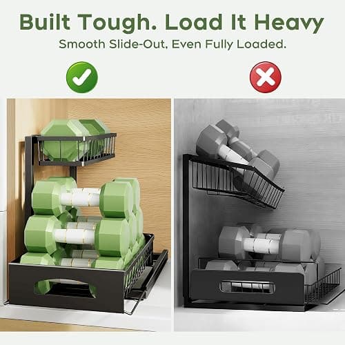 Under Sink Organizer , 2 Pack Height Adjustable Cabinet Organizer with Slide Out Drawer, Pull Out Under Sink Storage, Multi-Purpose 2 Tier Sink Shelves for Kitchen Bathroom Pantry (Black, 2 Pack) thumbnail 4