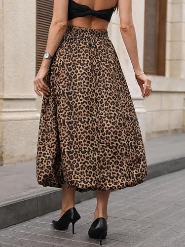 ELLEVEN Women's Bubble Maxi Skirt, Elastic Waist Puffy Hem A-Line Skirt with Pockets thumbnail 3