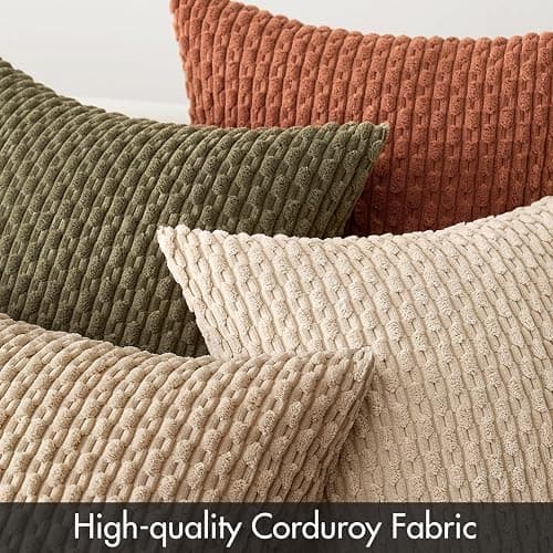 MIULEE Pack of 4 Rust-Olive Green Throw Pillow Covers 18x18 Inch Soft Corduroy Decorative Boho Striped Pillow Covers Pillowcases Modern Farmhouse Home Decor for Couch Bed Sofa Living Room thumbnail 3