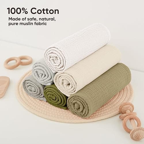 bearmoss Muslin Squares Cloths 100% Cotton Baby Burp Cloth 60x60CM Large Ultra-Absorbent Soft Baby Face Washcloths for Newborn Baby Boy and Girl, 6Pack (Moss Rocks) thumbnail 6