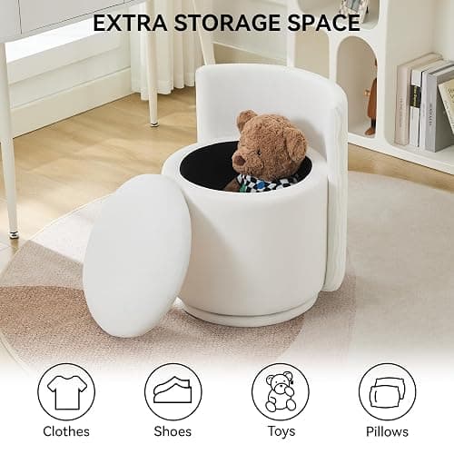 WUTUTUEE Velvet Vanity Chair with Storage, 360° Swivel Makeup Chair with Wave Back, No Assembly Small Accent Stool for Bedroom, Dressing, Living Room, White thumbnail 5