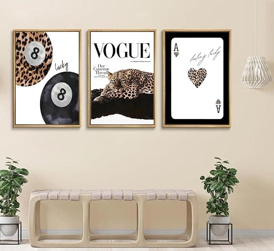 Set of 3 Trendy Leopard Canvas Wall Art Preppy Room Aesthetic Cheetah Cheetah posters Prints Funky Lucky 8 Ball Wall Decor Pictures for Girls Bedroom Apartment Dorm Unframed Decoration thumbnail 6