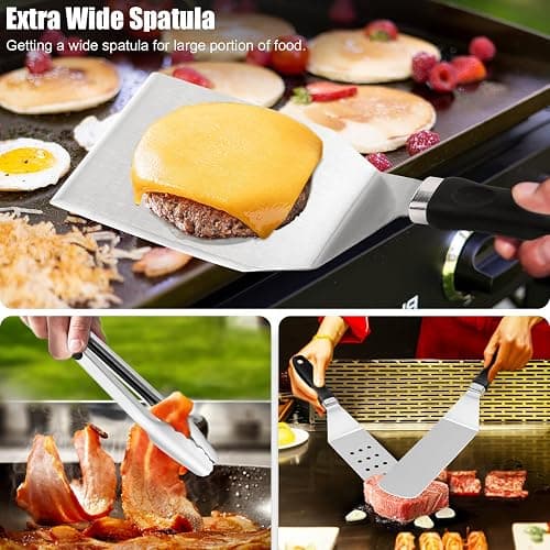 Grilliance 27pcs Griddle Accessories Kit for Blackstone, Professional Hibachi Flat Top Grill Tools, Enlarged Spatula Gift Set with Basting Cover，Burger Press Patty Maker for Outdoor BBQ Teppanyaki thumbnail 5