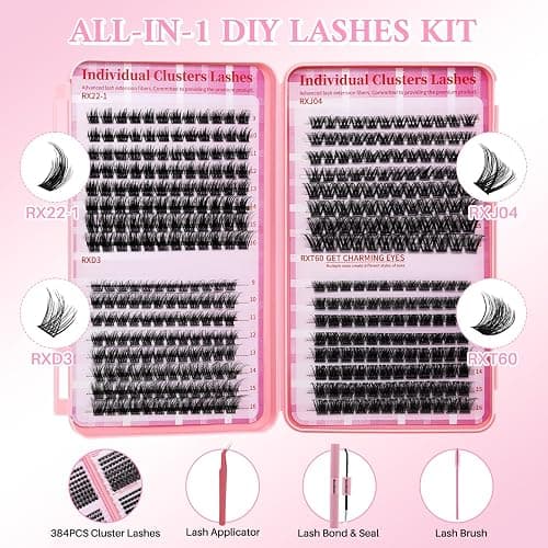 RITALASH Lash Extension Kit DIY Lash Clusters Kit Cluster Lashes Mixed Tray Eyelash Extension Kit Soft Thin Band Individual Lashes with Lash Bond and Seal,Lash Tweezers,Mascara Brush(RX Kit,9-16mm) thumbnail 2