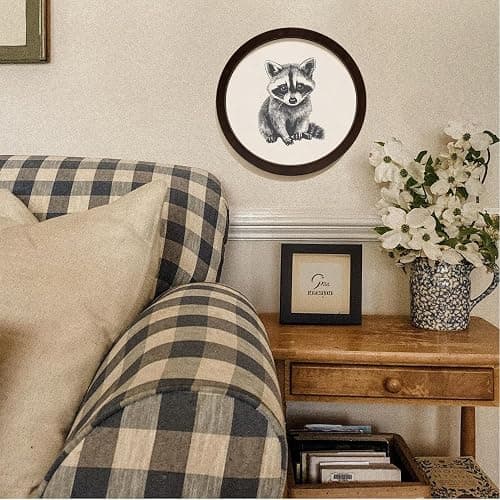 SkyCozy Raccoon Animal Nursery Framed Wall Art Decor, Neutral Baby Raccoon Trash Panda Wild Animal Round Wooden Hanging Wall Decor for Kids Boy Girl Nursery Room Bedroom Playroom, 10x10 Inch thumbnail 2