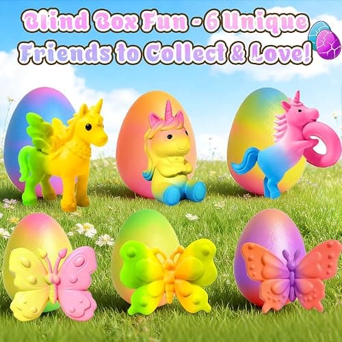 MOMUSE Hatching Unicorn Eggs for Kids 6PCS, Rainbow Surprise Magical Eggs | Mini Unicorns & Butterflies & Reusable Charm Pouches, Blind Box Craft Kits for Girls 3 4 5 6 7 8, Easter Birthday Gifts thumbnail 6