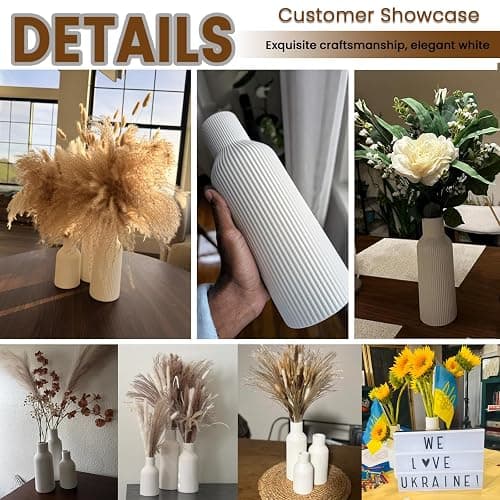 TrendEcoHome Colorful Ceramic Vases Set of 3, Matte Round Vertical Ribbed,Minimalist for Pampas Dried & Fresh Flowers, Centerpiece for Living Room, Shelf, Entryway, Wedding (Pink, Blue, Yellow) thumbnail 8