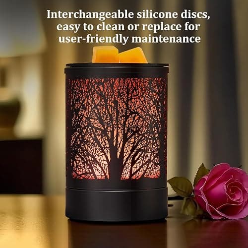 Enaroma Fragrance Wax Melts Warmer with 7 Colors LED Changing Light Classic Black Forest Design Scent Oil Candle Warmer thumbnail 5