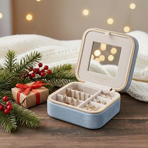 Benevolence LA Plush Velvet Jewelry Box | Travel Jewelry Case Organizer with Mirror | Featured in Oprah's Favorite Things | Best Gifts For Daughter, Girlfriend, Mom | Gifts For Her - Periwinkle Blue thumbnail 8