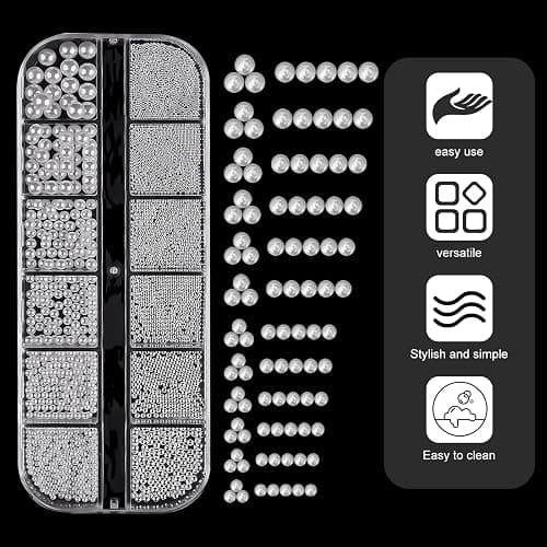 lafo Lot de 3 Boîtes Strass Ongle Nail Art avec Bijoux Ongles - Perles Charmes Cristal Blanc, Beige et Décoration Ongle - Kit Nail Art Accessoires Design Faciles (A) thumbnail 3