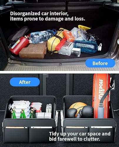 SportySizz Front Seat Car Organizer - 8 Compartments Collapsible Design, Water-Resistant PU Leather, Secure Straps & Metal Handles, Universal for Sedan Truck SUV thumbnail 7