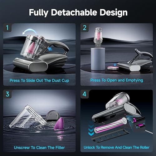 uwant Mattress Vacuum Cleaner, 16KPa 450W Suction Bed Vacuum Cleaner with 253.7nm UV-C Light & Ultrasonic, 149°F Heat, 36000 RPM/Min Tapping, HEPA Filter for Bed Sofa Crib Carpet thumbnail 4