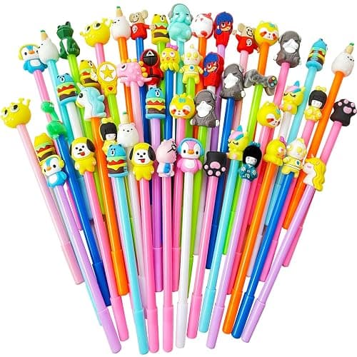 Muiyaneq 50 Pcs Cute Cartoon Gel Black Ink Pens, Random Novelty Kawaii Gel Black Ink Pens Bulk for Kids, Back to School Assorted Cool Writing Pen for Student Gift, School Office Home Supplies Present - Image 1
