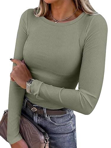 ANRABESS Women Long Sleeve Shirts Rib Knit Slim Fit Tops Basic Tee 2025 Fall Outfits Casual T-Shirt Underscrubs Layer Clothes