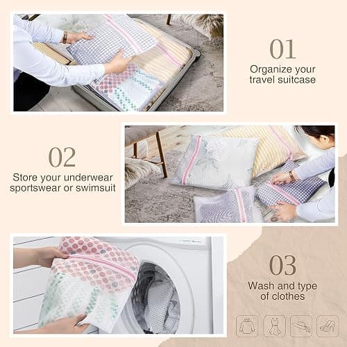 Greenstell Laundry Hamper with Wheels&Lid, 130L Large 3 Sections Clothes Hamper with 2 Types Removable Liner Bags, 5 Mesh Laundry Bags, Handwoven Divided Laundry Basket for Clothes, Natural - Natural - 130L: 25.6x13.0x25.7 Inches thumbnail 5