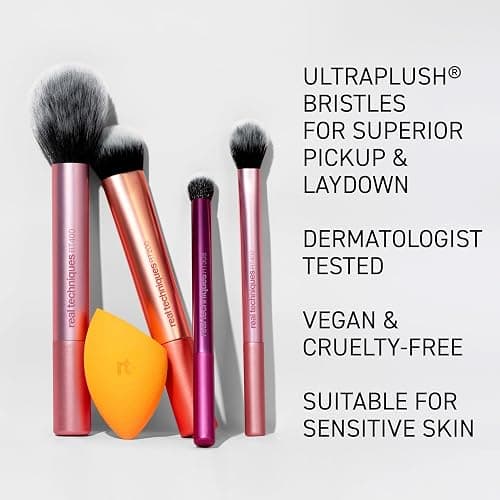 Real Techniques 6 Piece Everyday Essentials Makeup Brush Set, Includes 4 Brushes & 2 Makeup Sponges for Foundation, Blush, Bronzer, Contour, Eyeshadow & Powder, Travel Gift Set, Cruelty-Free & Vegan thumbnail 8