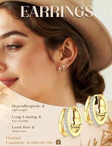 MILACOLATO 3 Pairs Small 14K Gold Plated Hoop Earrings for Women Trendy Hypoallergenic Silver Earring Stacks Huggie Hoops Earring Sets for Multiple Piercing Chunky Double Hoop Jewelry Lightweight thumbnail 3