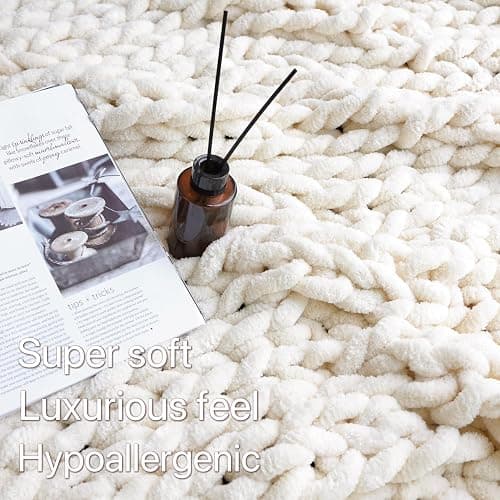Maetoow Chenille Chunky Knit Throw Blanket,Handmade Home Decor,40×50,Cream | Handmade Warm & Cozy Blanket Couch, Home Decor, Soft Breathable Fleece Banket, Christmas Thick and Giant Yarn Throws thumbnail 4