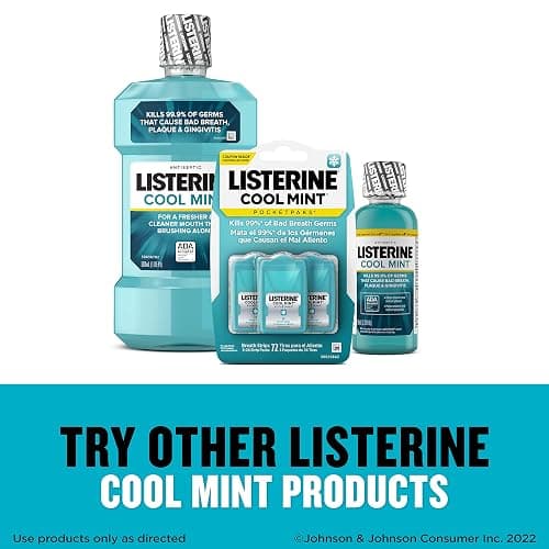 Listerine PocketPaks Cool Mint Breath Strips, Portable Pocket-Sized Oral Care Mouth Freshener, Dissolving Strips Kill 99% of Bad Breath Germs, Sugar Free, 3 x 24-Strip Packs thumbnail 5